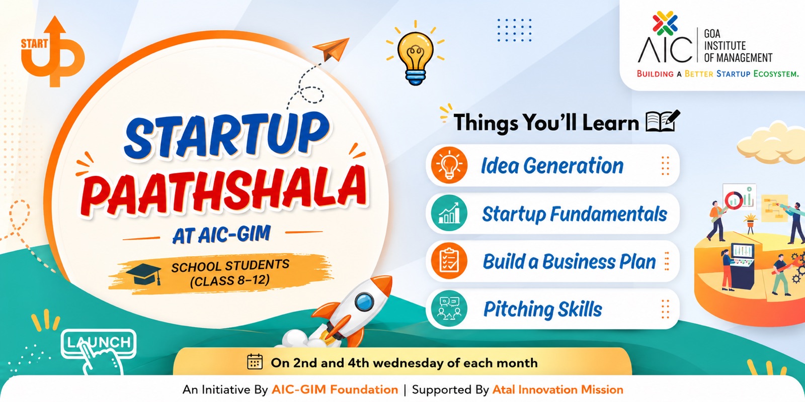 Startup Paathshala at AIC-GIM — for school students, Classes 8 to 12, on the 2nd and 4th Wednesday of each month
