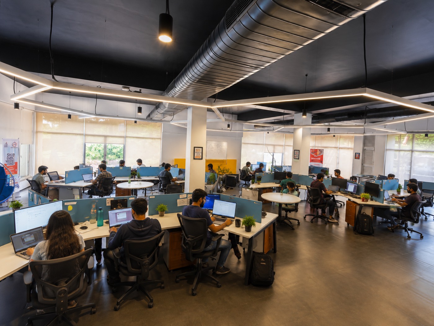 Participants working at the AIC-GIM coworking space on the Goa Institute of Management campus